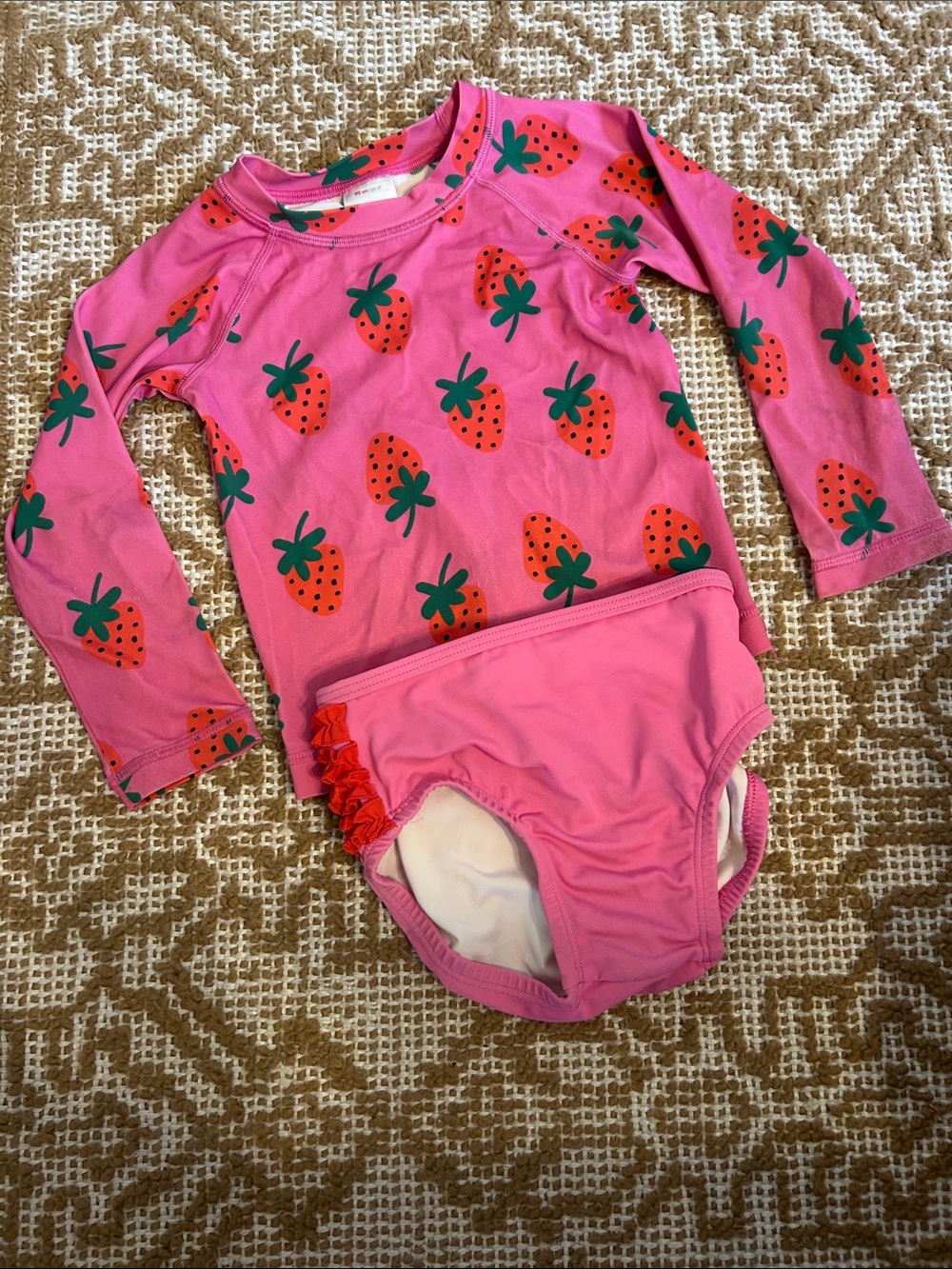 Hanna Andersson Pink Strawberry Rashguard Swimsuit Set, PLAY CONDITION
